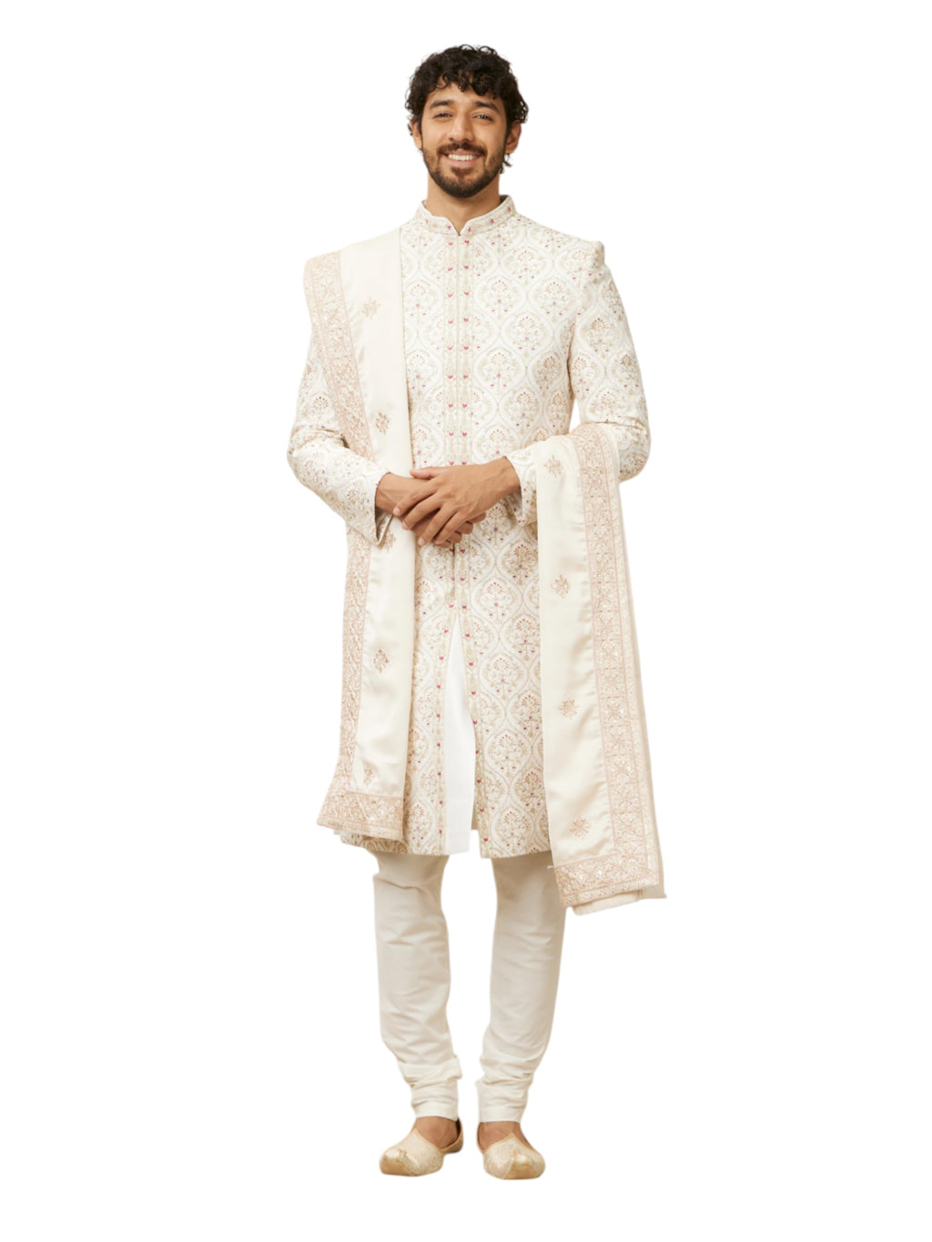 Manyavar MenS Satin Sequin Dupatta (Beige,2.65 M)
