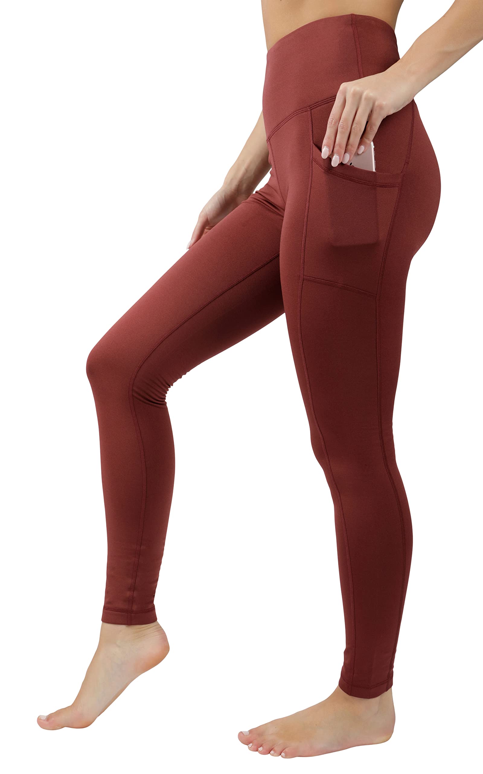 90 Degree By Reflex High Waist Fleece Lined Leggings with Side Pocket - Yoga Pants - Desert Apple with Pocket - XXL