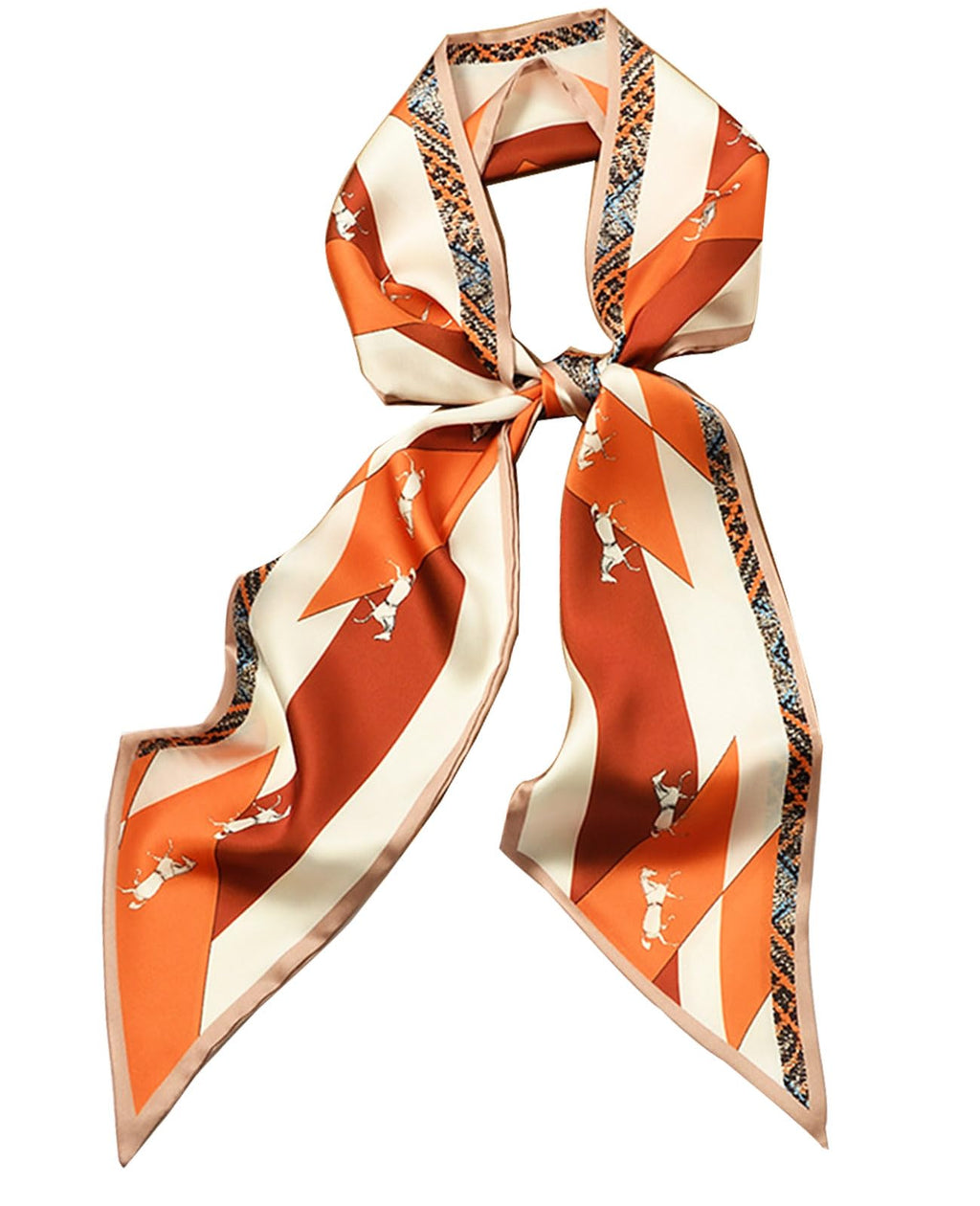 Clysoru Silk Neck Scarf Printed Scarves Head Women'S Fashion Oblique Angle Satin Scarfs For Bag Hair 59    X 5.9    (Orange red 