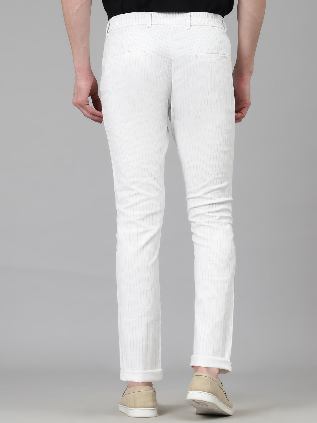 AVANOVA Mens Solid Linen White Trousers Light Business Style Slightly Stretch Straight Leg Pants for Outdoor Casual Daily Trous