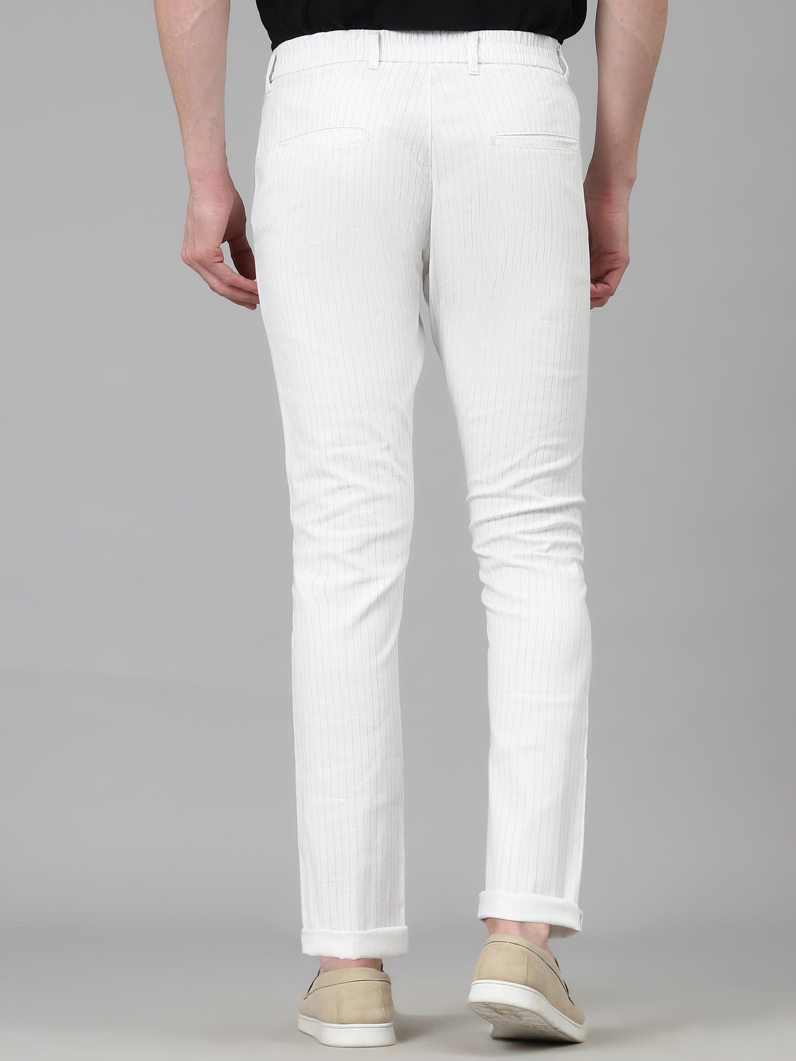 AVANOVA Mens Solid Linen White Trousers Light Business Style Slightly Stretch Straight Leg Pants for Outdoor Casual Daily Trous