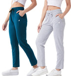 Modeve  Women Cotton Blend Pack of 2 Track Pant for Summer || Women Lower || Women Pyjama || Lounge Pants_Teal and Light Grey_XX