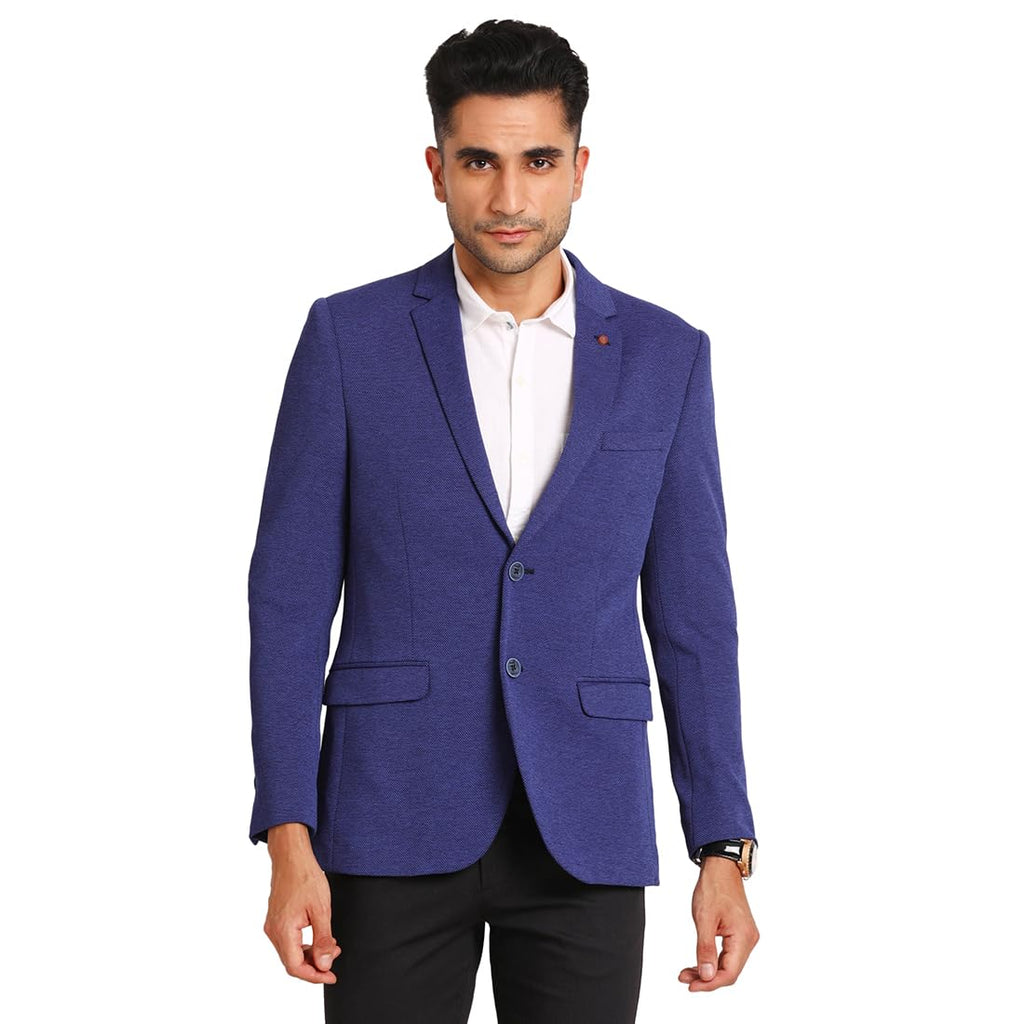 Turtle Men Knitted Dobby Print Royal Blue Blazer