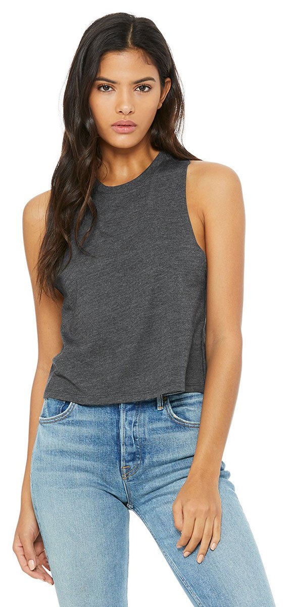 Ladies Racerback cropped Tank - HEATHER OLIVE - S(D0102H7WYNX)