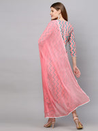 ANNI DESIGNER Womens Cotton Blend Straight Printed Kurta with Pant & Dupatta (Jam001-Grey_M_Dark Blue_Medium)