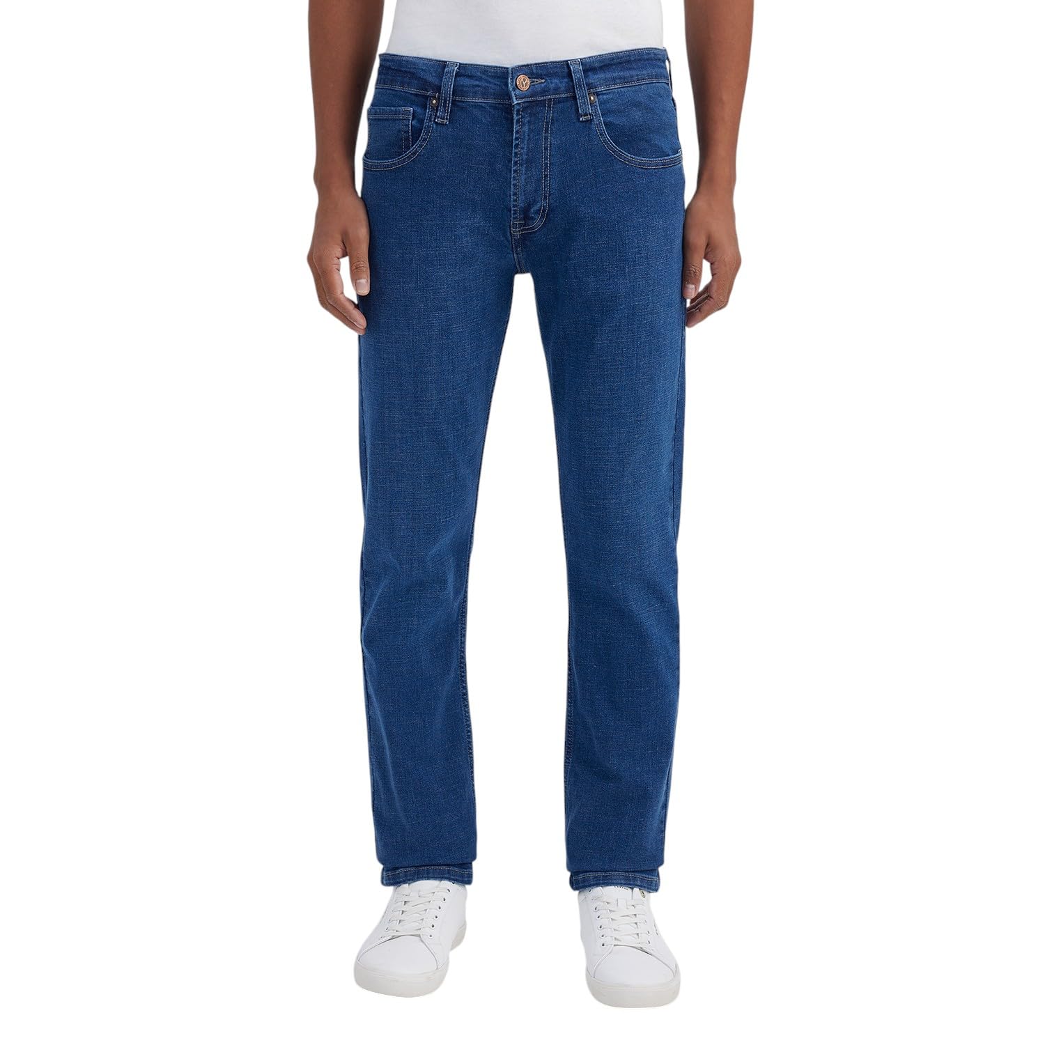 Men Blue Straight Fit Jeans With Stretch Cotton Comfort