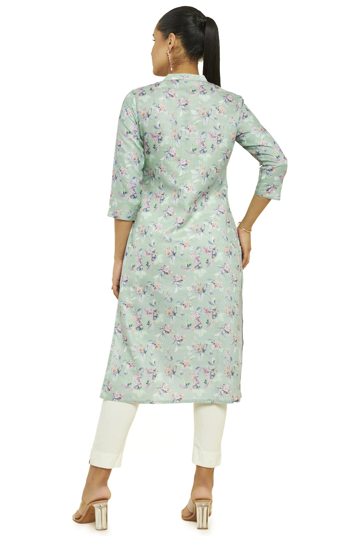 Soch Women Green Linen Floral Print Kurta