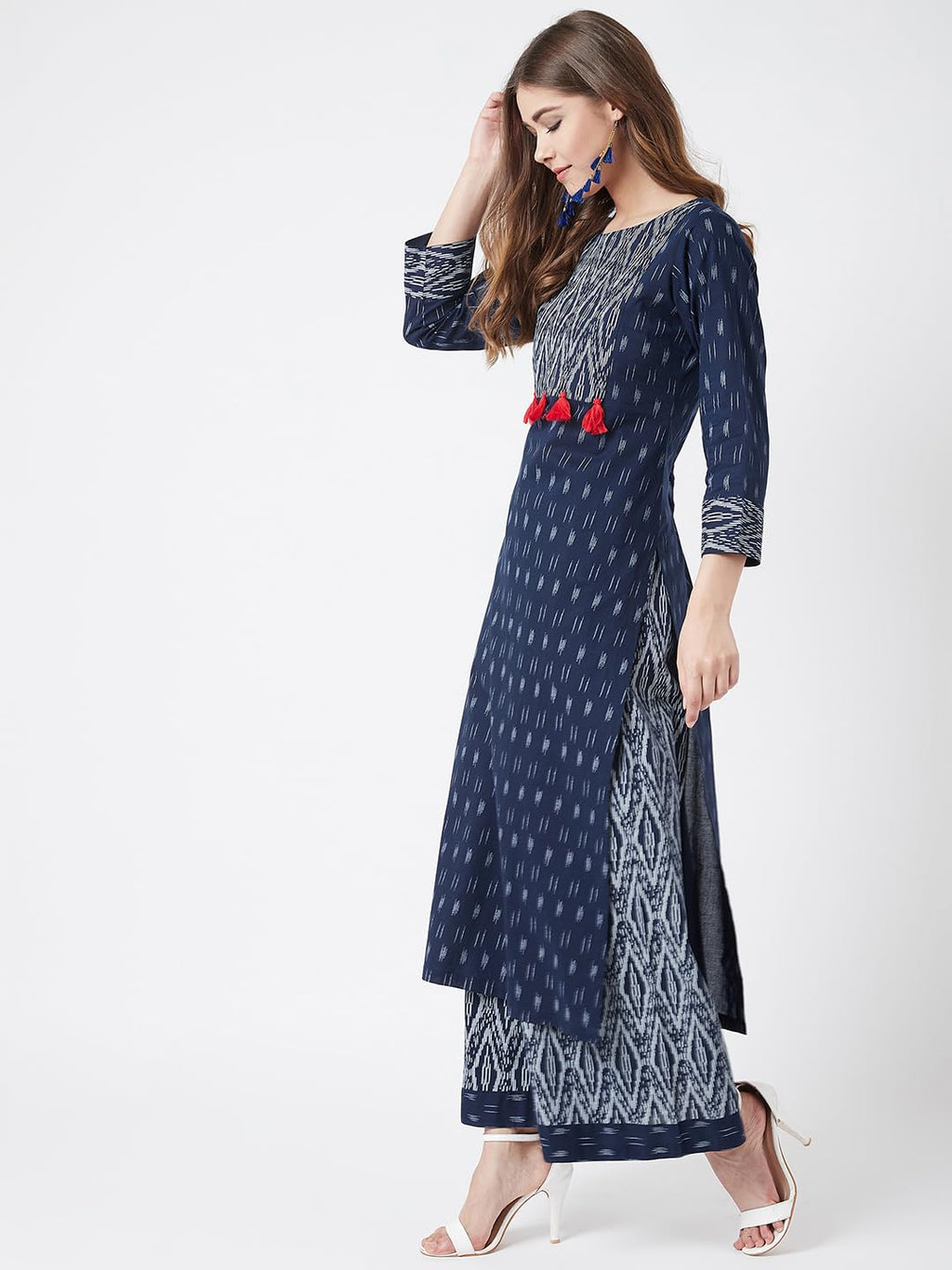 Tissu WomenS Cotton Regular Kurta Palazzos Set