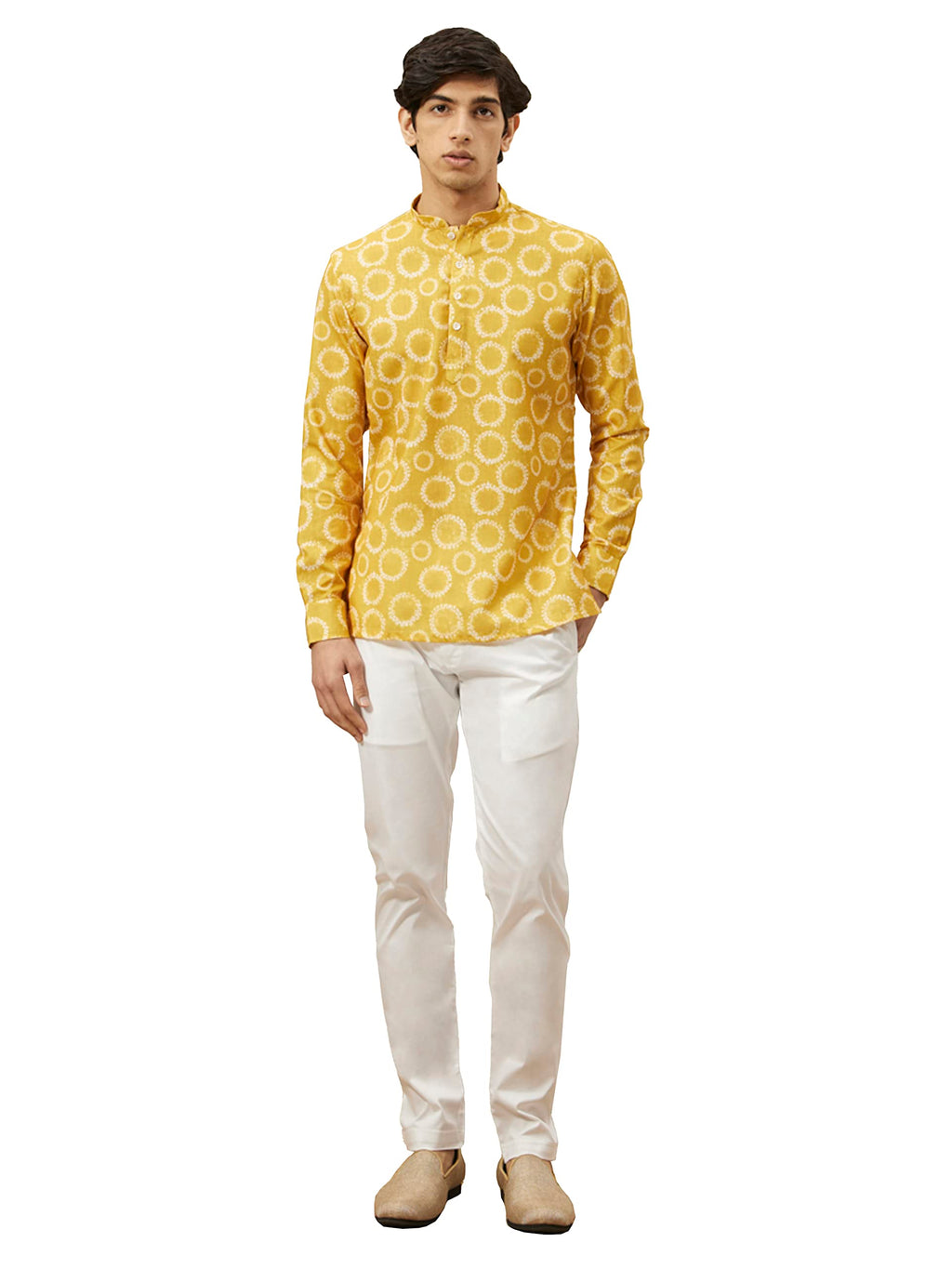 Manyavar MenS Short Kurta, Full Sleeves Mandarin Collar Ethnic Waist Length Kurta Only, Kurta For Festival, Wedding, Blended Vi