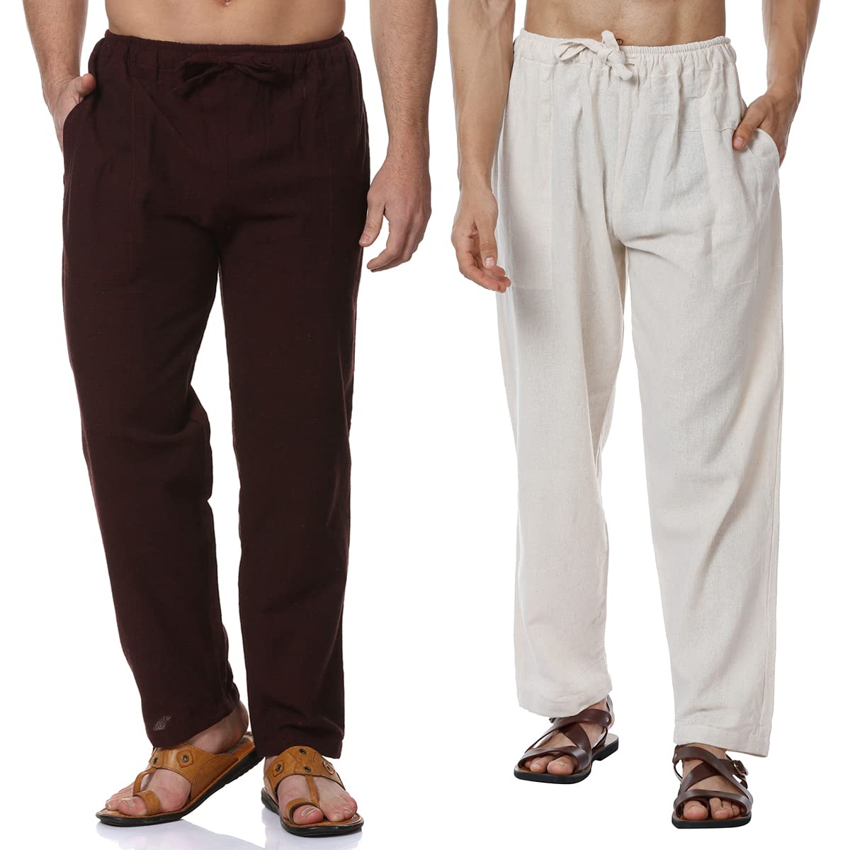 Digital Shopee Men'S Eco-Friendly Cotton Pyjama Pack Of 2 | Cream + Maroon | 32-40Inches