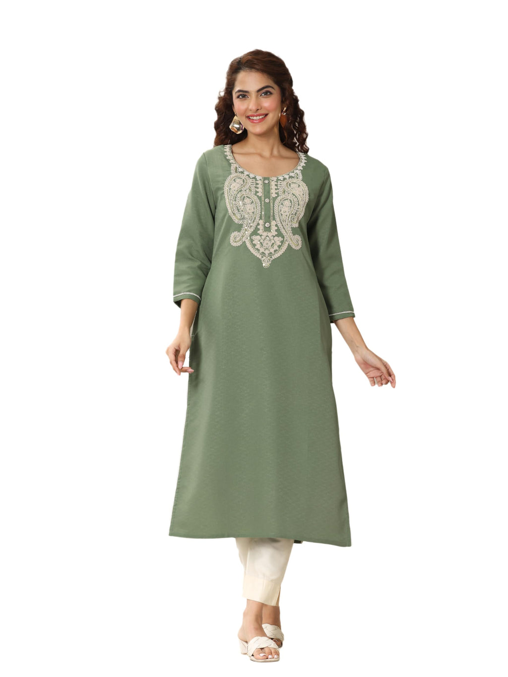 Libas WomenS Cotton Blend Paisley Straight Kurtas (98184_Green_Xxl)