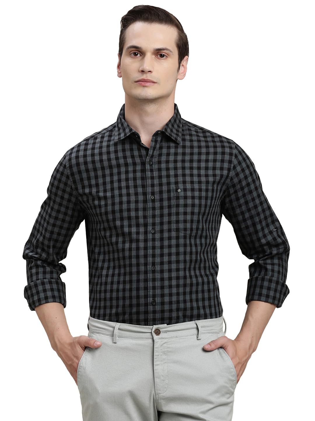 Turtle Men Black Slim Fit Checkered Pure Cotton Casual Shirt
