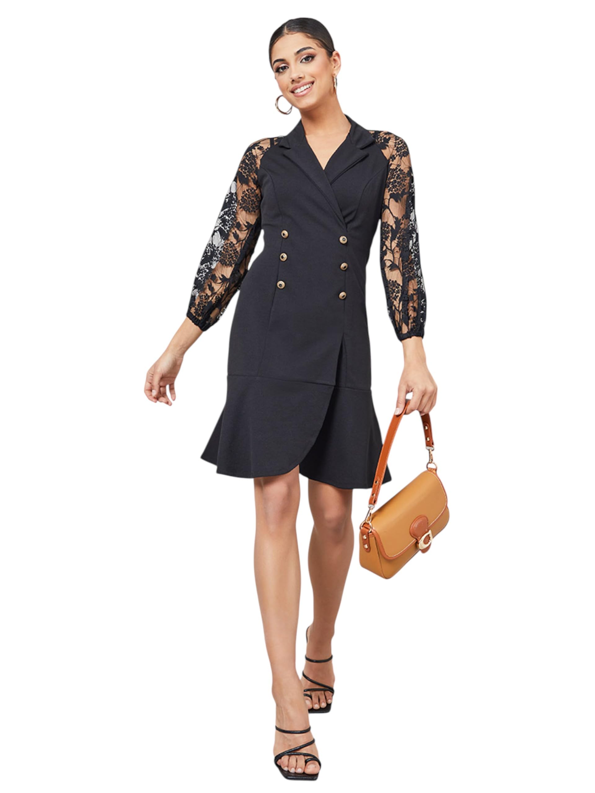 Miss Chase WomenS Notch Collasolid Ruffled Knee Length Dress (Mcss23D98-29-Qre-07, Gooseberry Black, 2Xl)