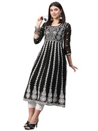 ANNI DESIGNER Womens Georgette Chikankari Embroidered Anarkali Kurti (Naav Black-Nw2_XXL_Black_XX-Large)
