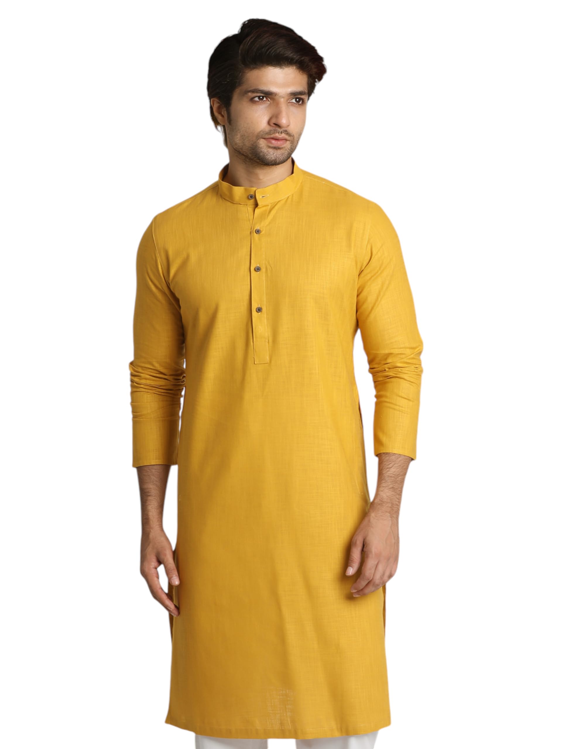 Manyavar MenS Daffodil Yellow Self Design Kurta (Xxl)