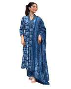 Nermosa A-Line Printed Kurta Set For Women With Dupatta (In, Alpha, Xl, Indigo Blue)