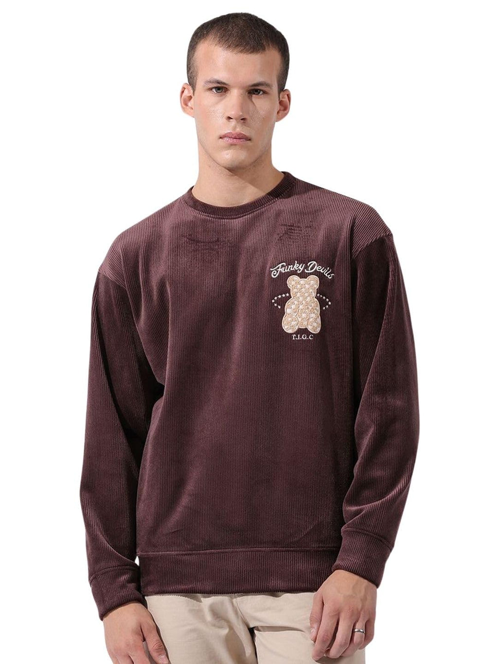 The Indian Garage Co Mens Oversized Self Design Full Sleeves Crew Neck Sweatshirt