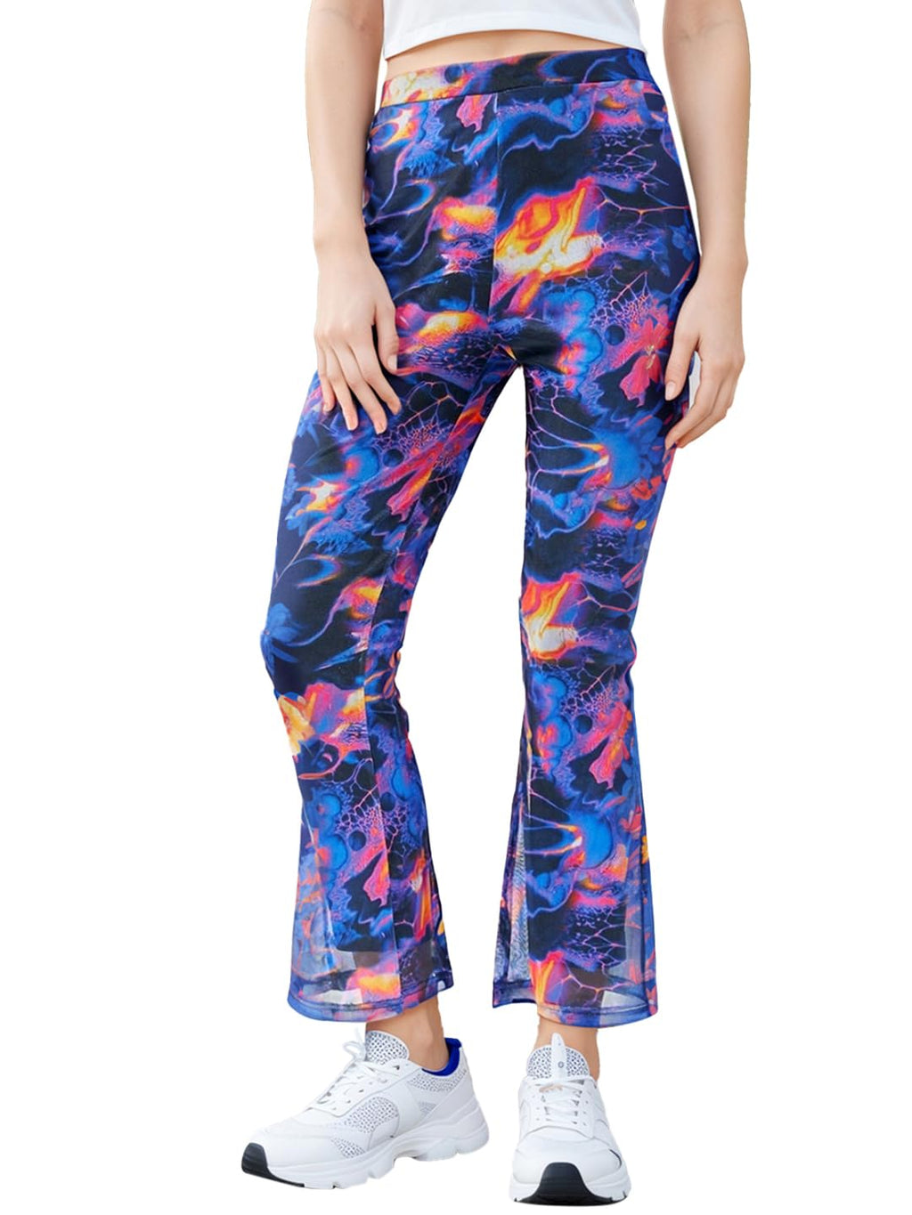 Bewakoof Air 1.0 Womens All Over Printed Slim Fit Poly Mesh Flared Pants_ 615996 Multicolor_ XL