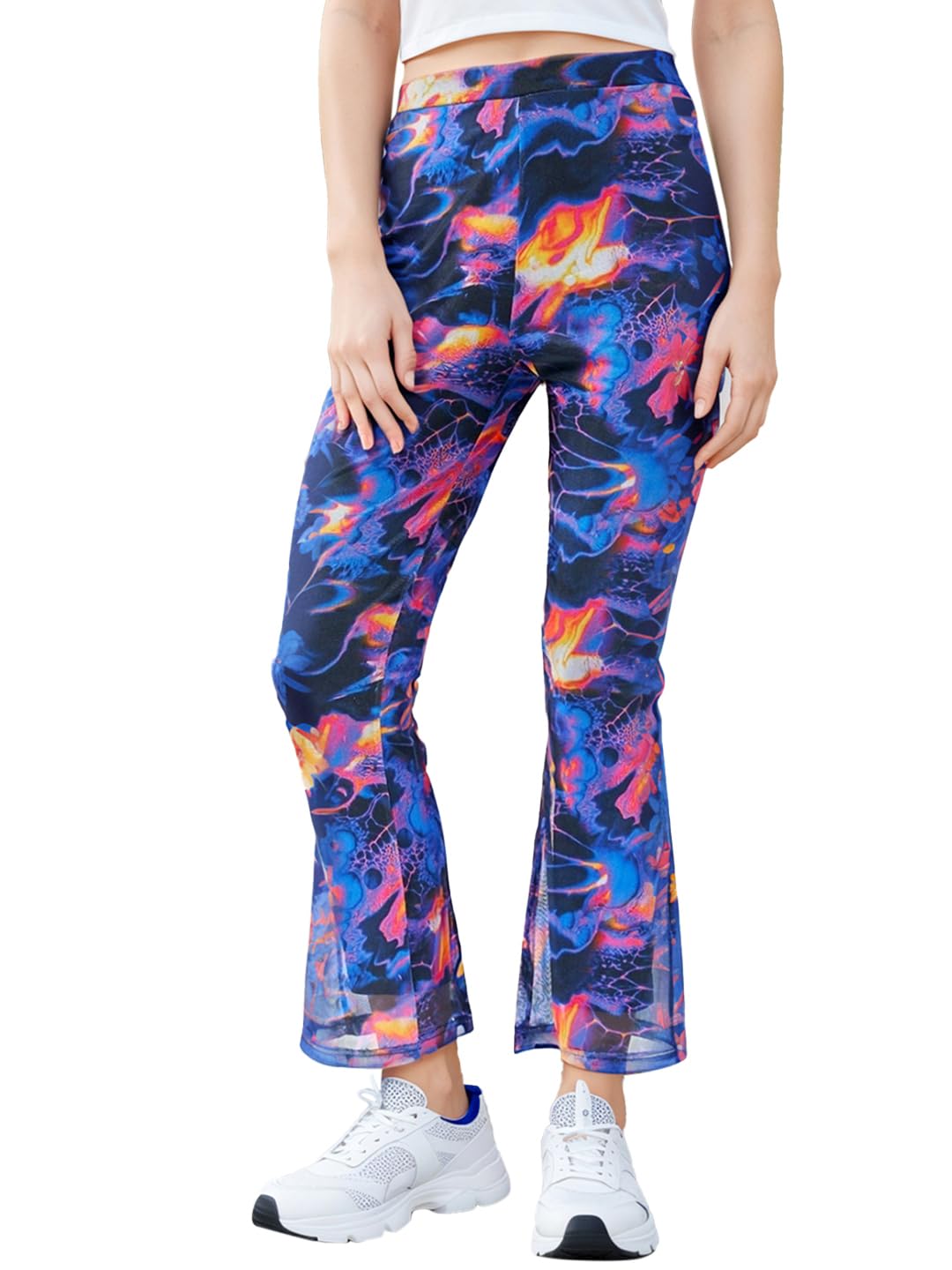 Bewakoof Air 1.0 Womens All Over Printed Slim Fit Poly Mesh Flared Pants_ 615996 Multicolor_ XL