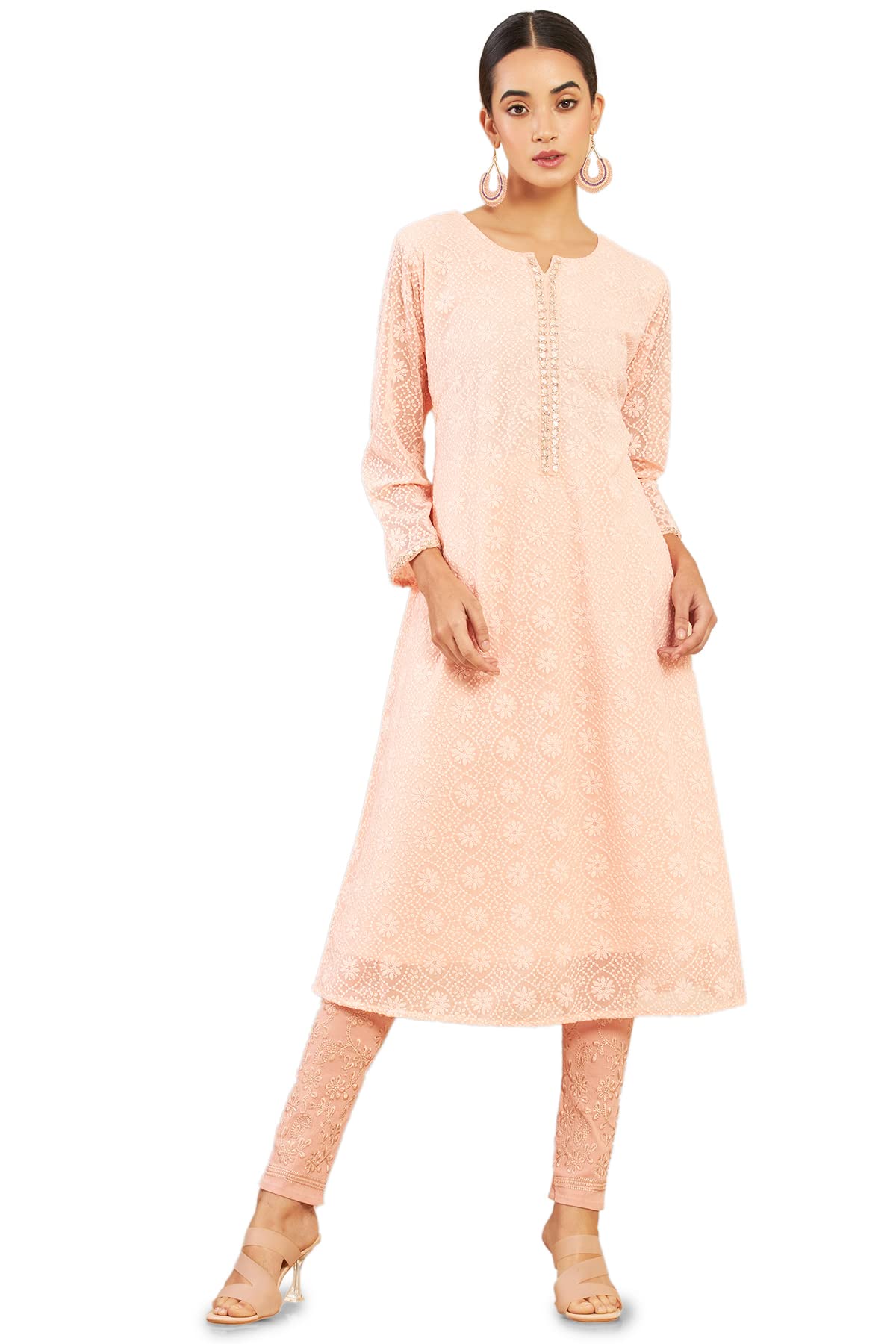 Soch Women Pink Solid 3/4 Sleeve Kurti