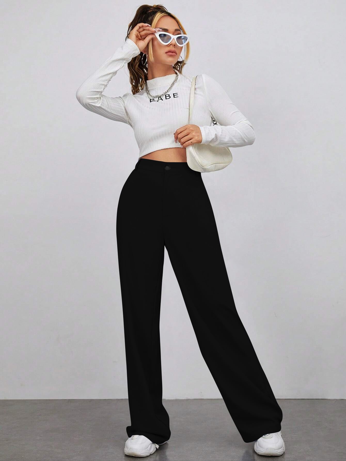 Toochki Trouser for Women | High Waist Trousers for Womens | Summer Track Pants | Casual Lycra Pant | Black