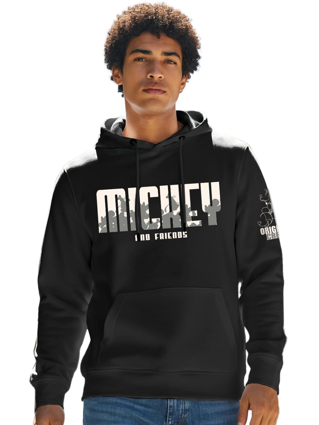 Bewakoof Official Disney Merchandise Mickey Mouse Mens Graphic Print Regular Fit Full Sleeve Hooded Fleece Hoodies_652640_Black