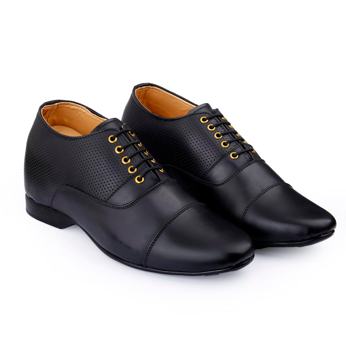 BXXY Mens 3.5 Inch Hidden Height Increasing Faux Leather Material, Black Casual Formal Laceup Oxford Shoes. 8 UK 8
