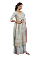 Libas Art Womens Embroidered Georgette A-Line Kurta With Palazzos and Dupatta