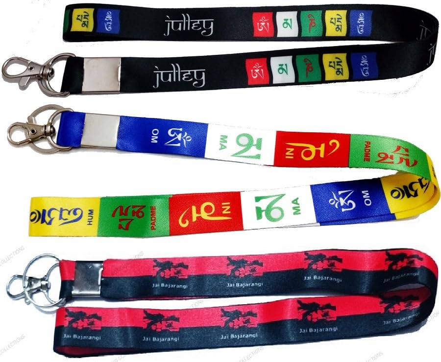 Kd Collections Lord Bajrangbali Hanuman & Tibetan Ladakh Flag Lanyard Tag Ribbon Id Card Badge Holder Fabric Hook Keychain Combo 18