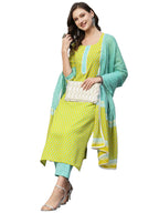 Gosriki Women'S Cotton Blend Straight Printed Kurta With Pant & Dupatta (Inam Green-Gs_Xxl_Green_Xx-Large)