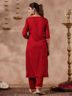 Anubhutee Women'S Viscose Rayon Abstract Printed Maroon Kurta Suit Set With Trousers