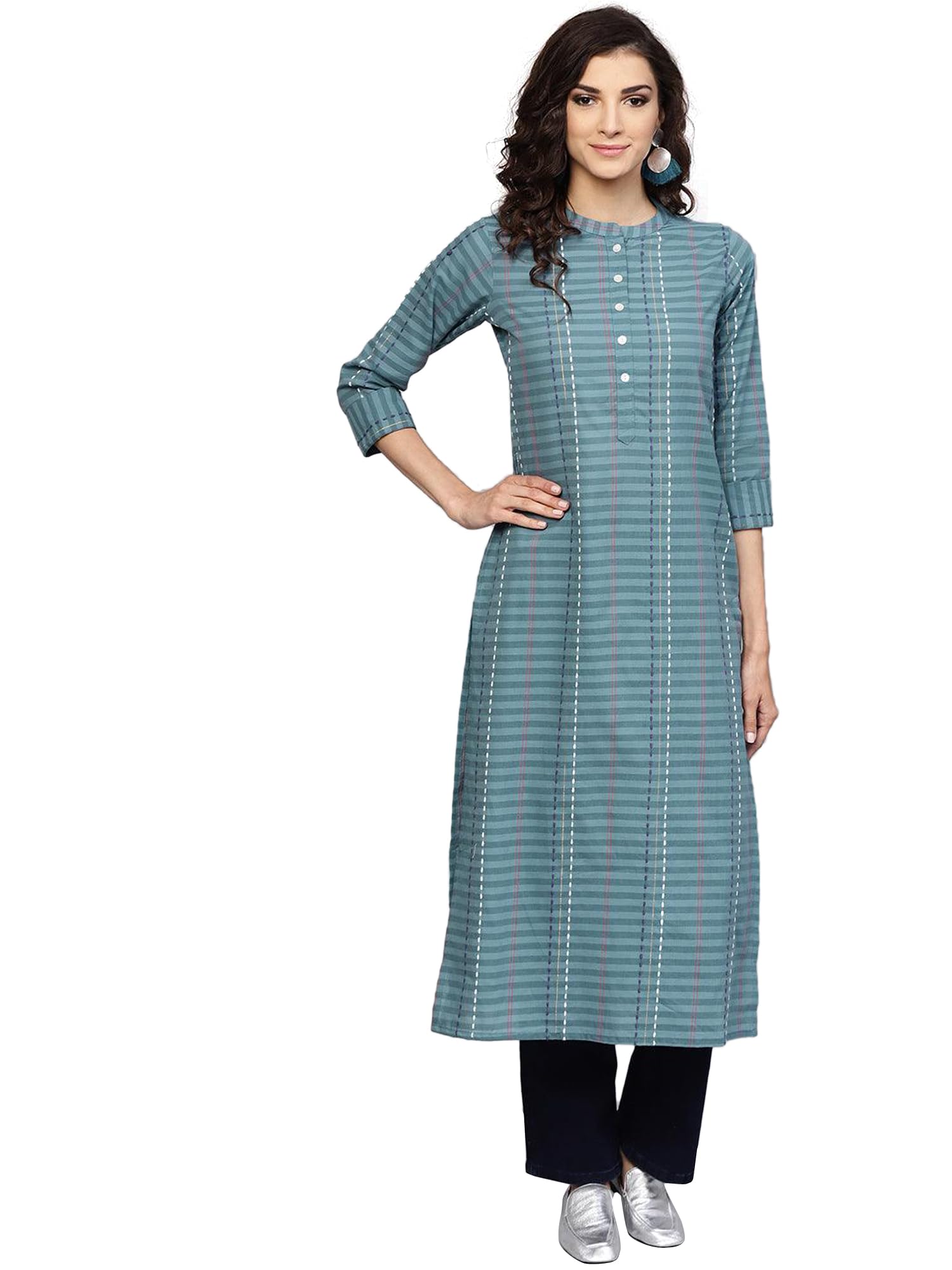 Libas WomenS Cotton Striped Regular Kurta (8013Mj_Grey