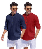 Hemrin Combo Of Men Solid Cotton Blend Straight Kurta Shirt Pack Of 2