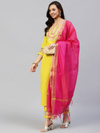 Anni Designer Women'S Cotton Blend Embroidered Straight Kurta With Pant & Dupatta (Talpade)