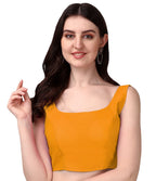 Pujia Mills Womens Deep Neck Silk Sleeveless Readymade Blouse (Yellow, 34)