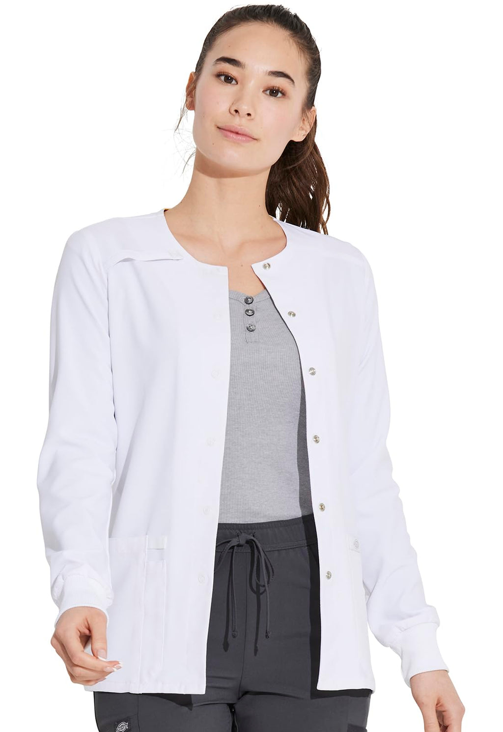 Dickies Scrub Jackets For Woman Snap Front Warm-up Jacket With 2 Pockets Plus Size - DK305, 2XL, White