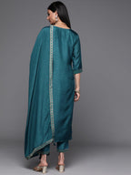 Libas Womens Embellished Silk Blend Straight Kurta With Trousers And Dupatta