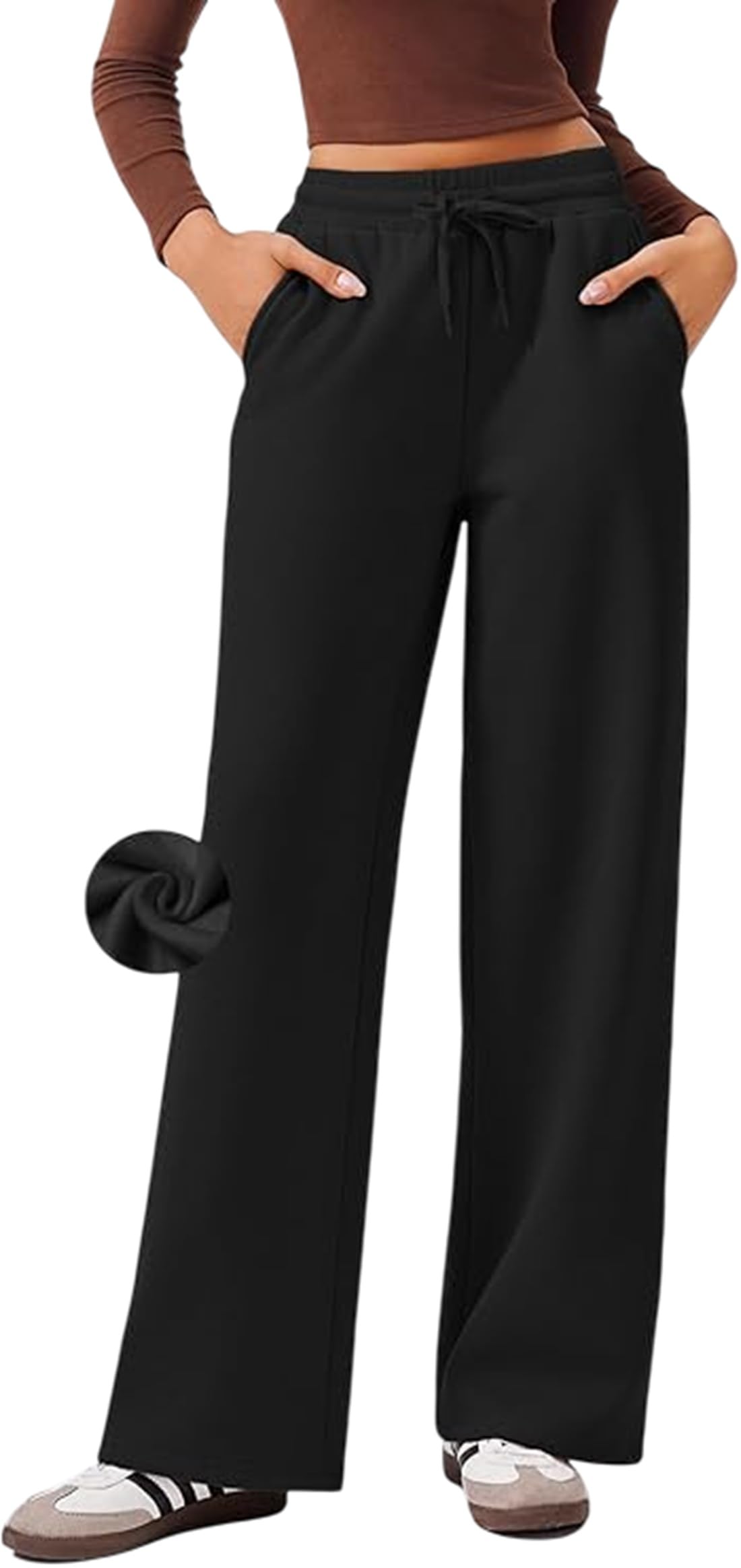 Adbucks WomenS Fleece Wide Leg Sweatpants  High Waisted Athletic Winter Workout Pants With Pockets, Baggy Lounge Pants With The 3