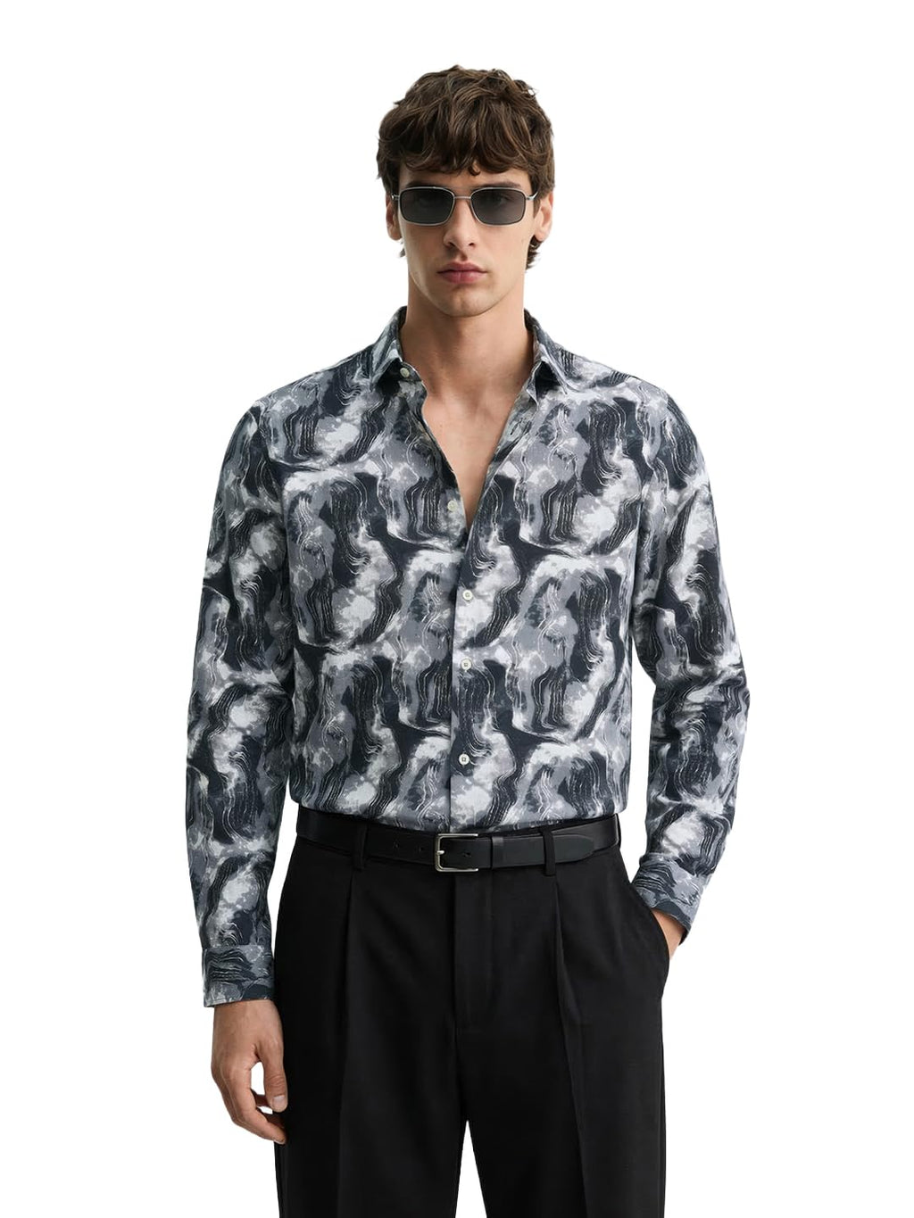 The Indian Garage Co Mens Slim Fit Printed Cutaway Collar Long Sleeves Party Shirt