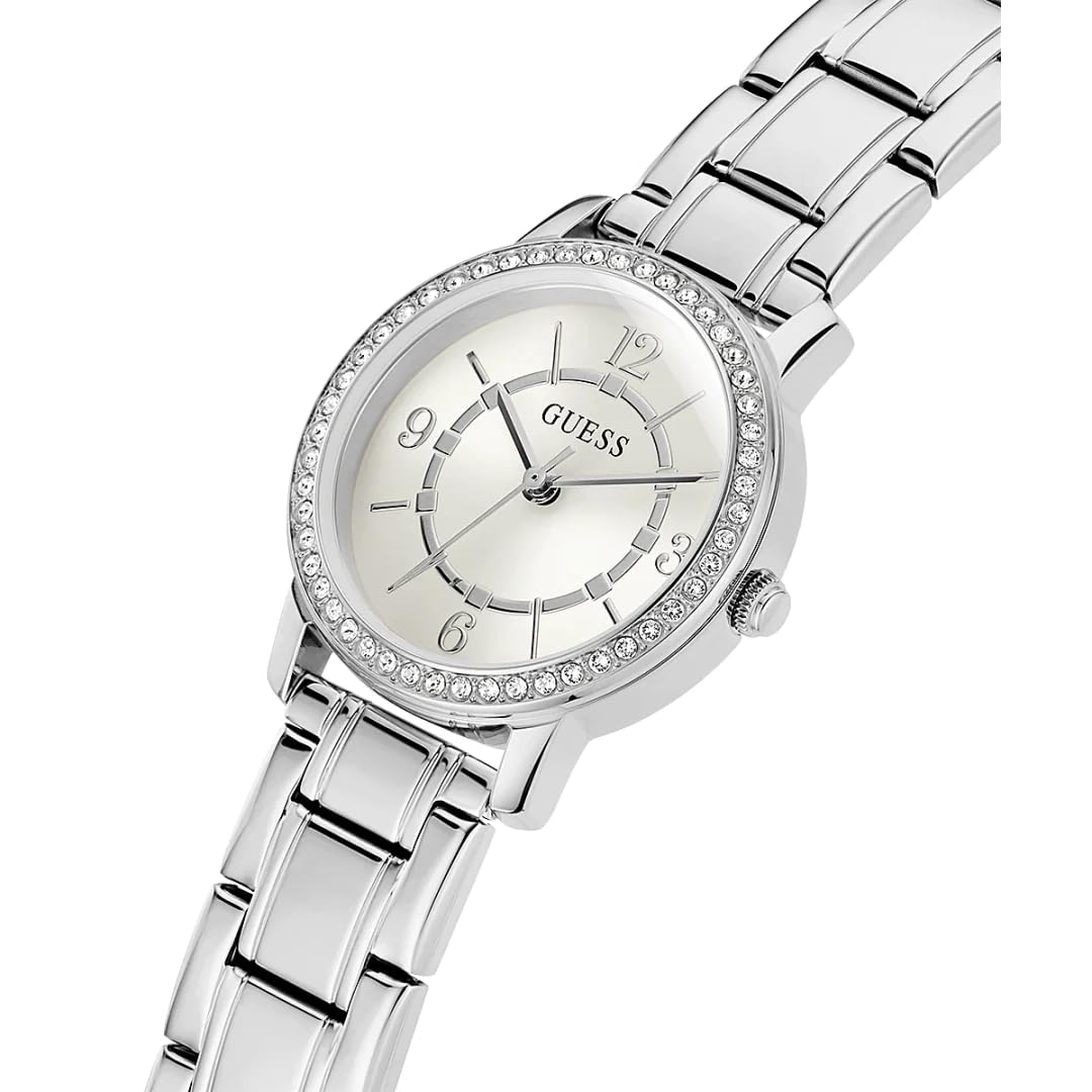 GUESS Ladies 28mm Watch - Silver Tone Bracelet Silver Tone Case White Dial