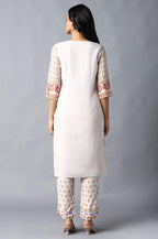 W Ecru Synthetic Floral Printed Regular Kurta For Women
