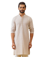 Jompers Mens Beige Sequin Embroidered Pure Cotton Kurtas (Beige, Xl)