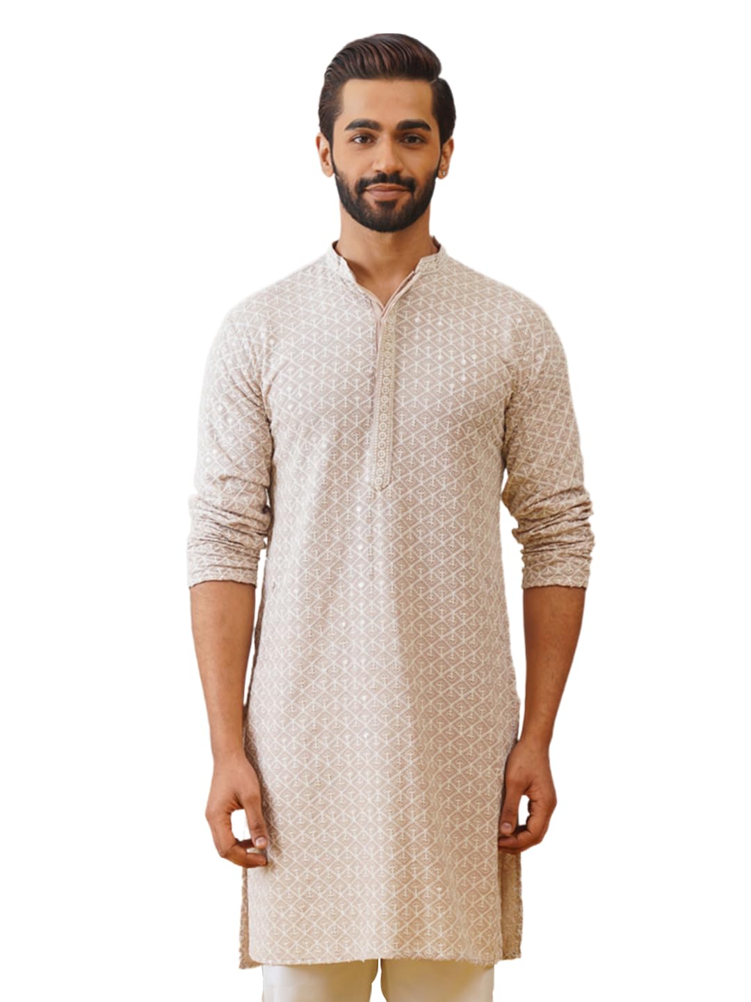 Jompers Mens Beige Sequin Embroidered Pure Cotton Kurtas (Beige, Xl)