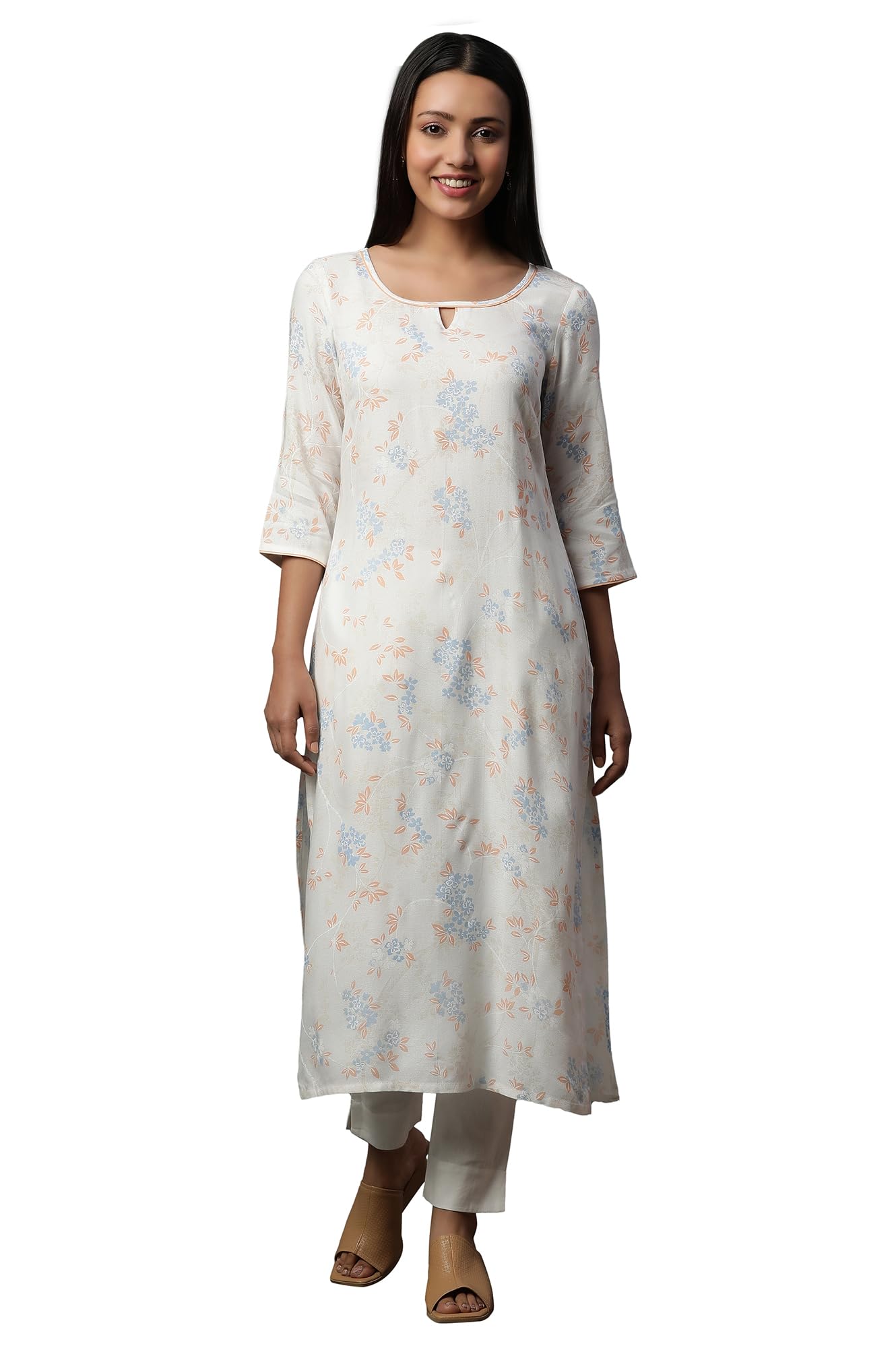 Aurelia Women Floral Print Rayon Straight Kurta_24Fea14783_M White
