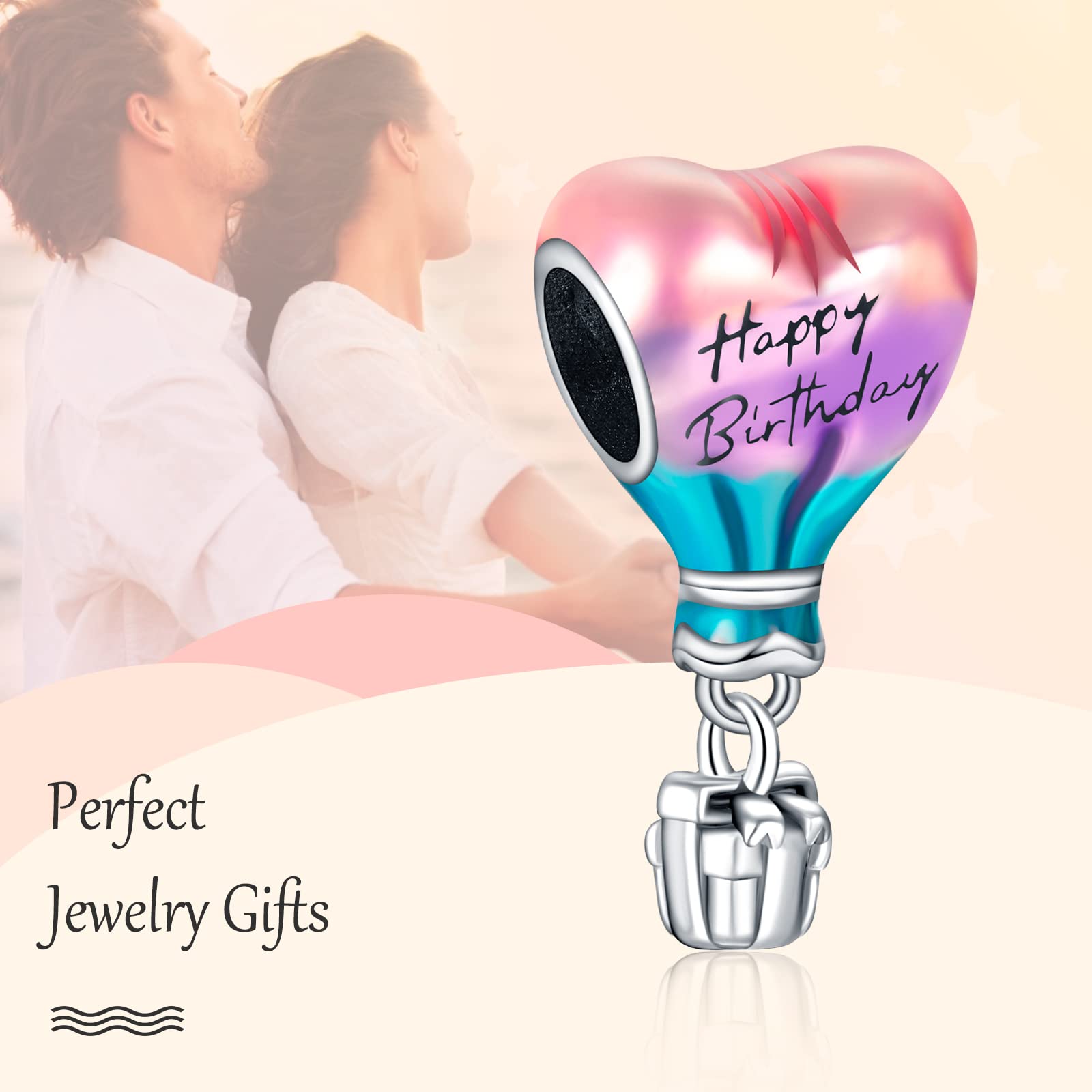 Annmors Hot Air Balloon Dangle Charm in 925 Sterling Silver Happy Birthday Dangle Charms for Women Bracelet Necklace,Christmas H