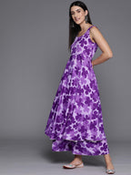 Varanga Women Purple Floral Printed Anarkali Kurta Paired With Tonal Printed Bottom And Dupatta