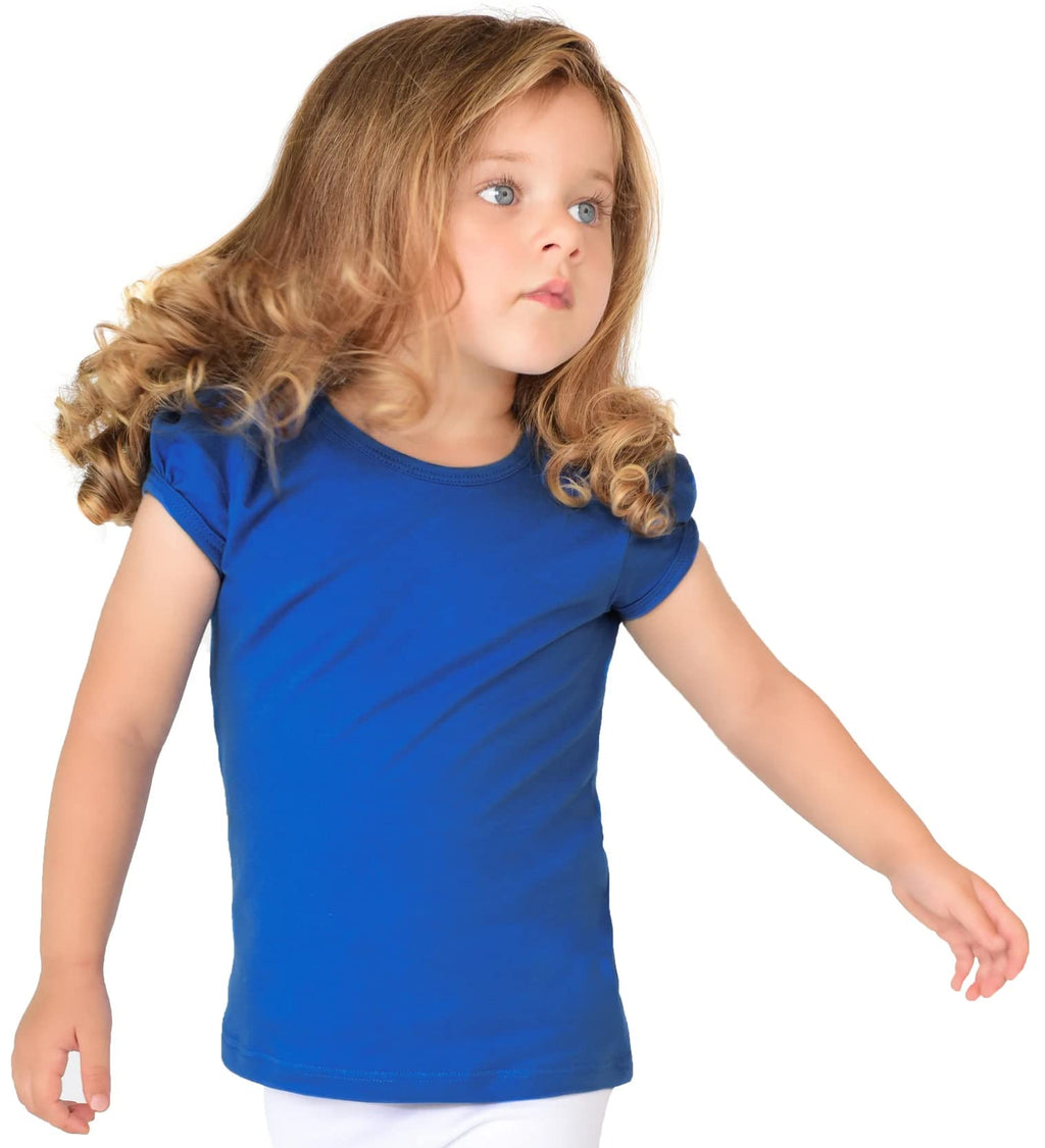 Lilax Girls' Basic Short Puff Sleeve Round Neck Cotton T-Shirt 12 Royal Blue
