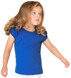 Lilax Girls' Basic Short Puff Sleeve Round Neck Cotton T-Shirt 12 Royal Blue
