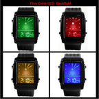 FANMIS Men's Waterproof Rectangle Dial Analog Digital Wrist Watch with Five LED Backlight Color Black