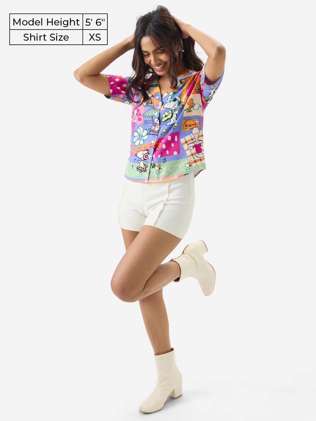 The Souled Store Official Peanuts: Carefree Women and Girls Short Sleeve Collared Neck Button Front Regular Fit Rayon Summer Shi